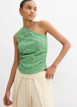 bonprix bonprix Top con un hombro al descubierto de aspecto estructurado verde hoja Clearance