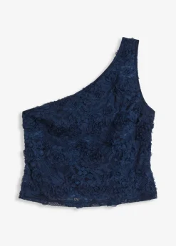 bonprix bonprix Top con un hombro al descubierto y bordado Azul Online