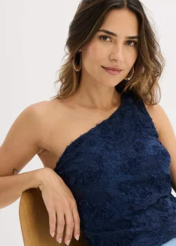 bonprix bonprix Top con un hombro al descubierto y bordado Azul Online