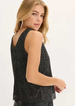 bonprix bonprix Top corto con escote pronunciado Negro-plata New