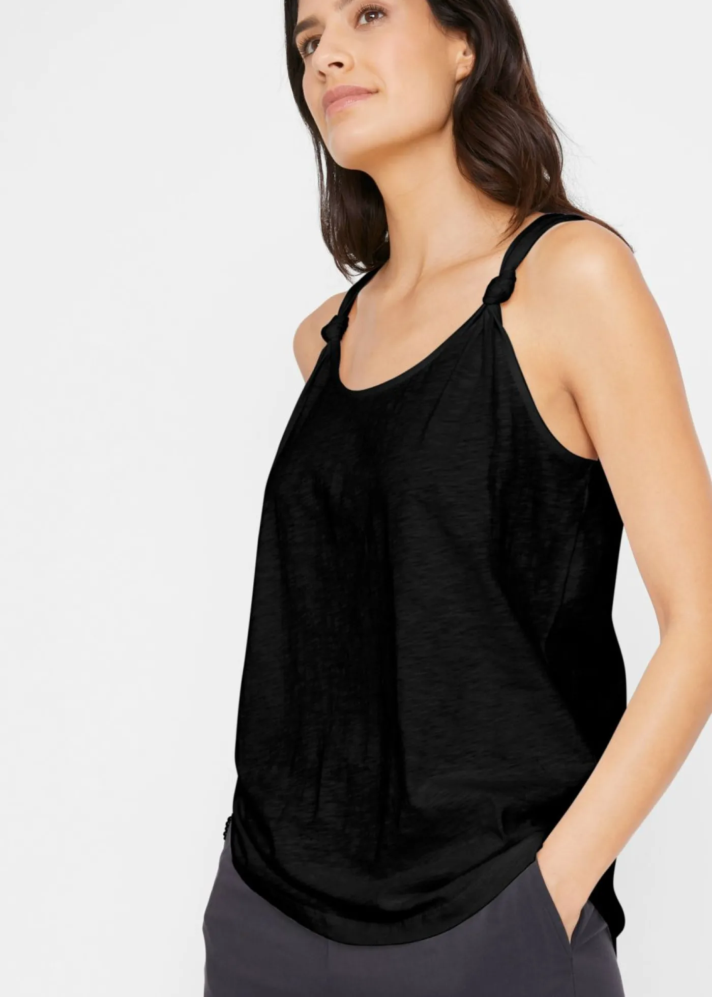bonprix bonprix Top de algodón con detalle de nudo Negro Sale