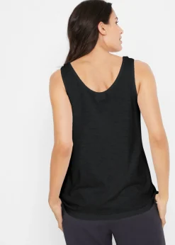 bonprix bonprix Top de algodón con detalle de nudo Negro Sale