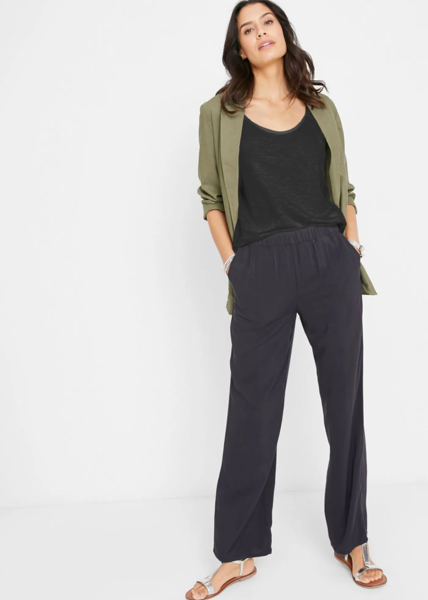 bonprix bonprix Top de algodón con detalle de nudo Negro Sale