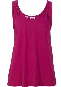 bonprix bonprix Top de algodón con detalle de nudo Violeta Hot