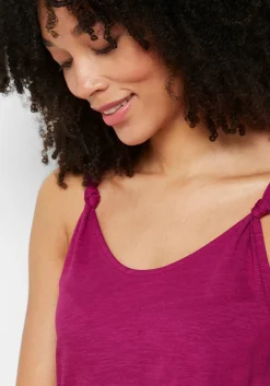 bonprix bonprix Top de algodón con detalle de nudo Violeta Hot