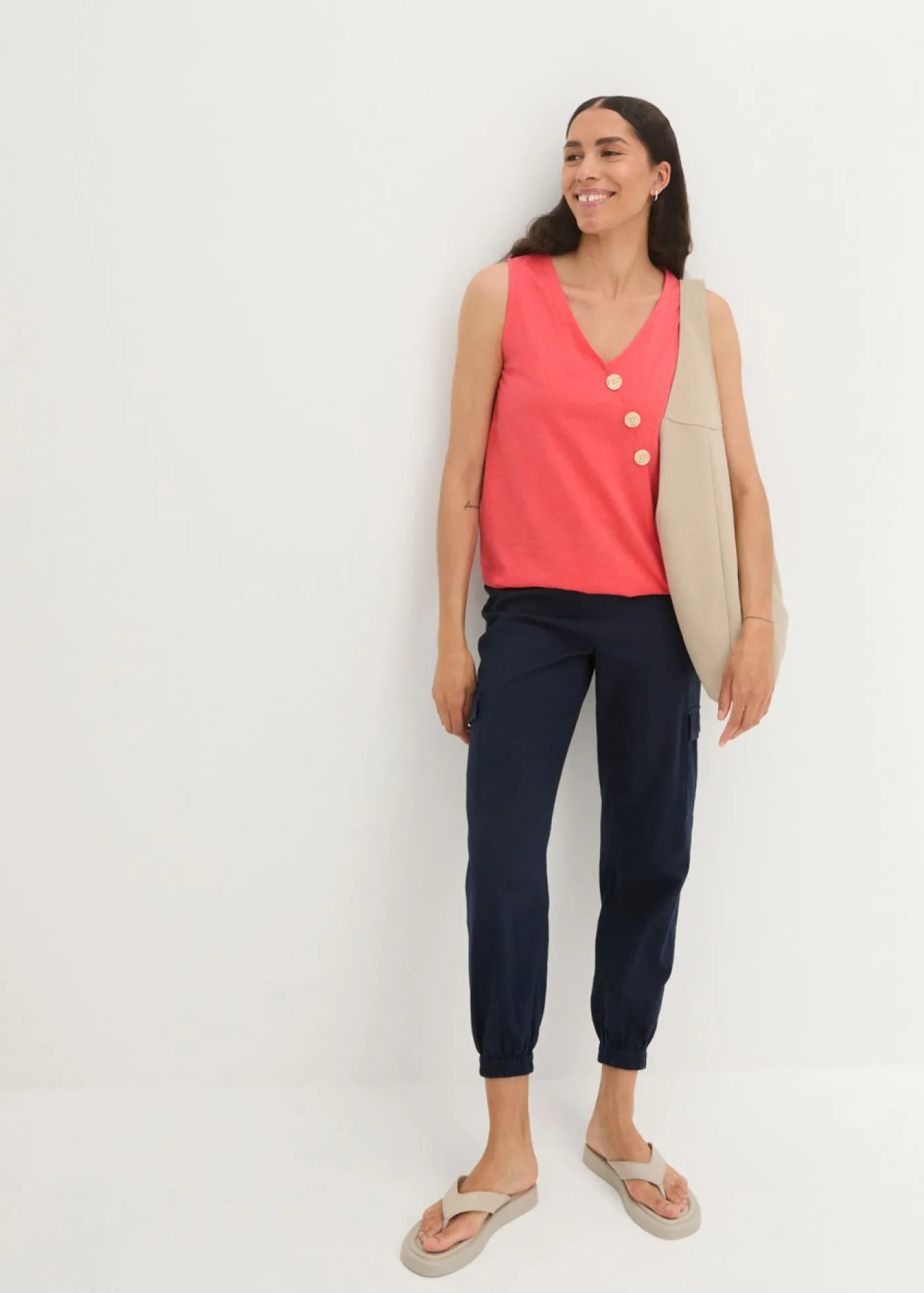 bonprix bonprix Top de algodón con diseño cruzado y cintura elástica Quisquilla Discount