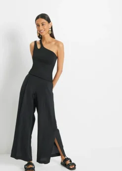 bonprix bonprix Top de algodón orgánico con hombros al descubierto Negro Sale