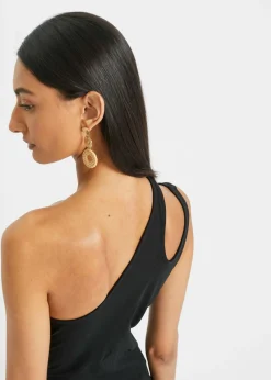 bonprix bonprix Top de algodón orgánico con hombros al descubierto Negro Sale