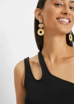 bonprix bonprix Top de algodón orgánico con hombros al descubierto Negro Sale