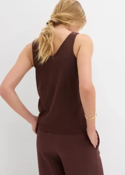 bonprix bonprix Top de algodón orgánico puro (2 unidades) blanco lana/marrón tierra Outlet