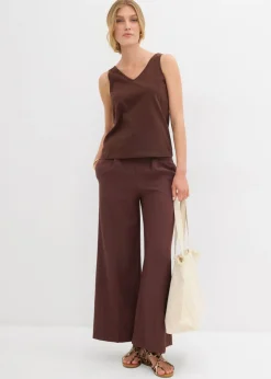 bonprix bonprix Top de algodón orgánico puro (2 unidades) blanco lana/marrón tierra Outlet