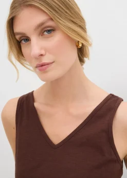 bonprix bonprix Top de algodón orgánico puro (2 unidades) blanco lana/marrón tierra Outlet