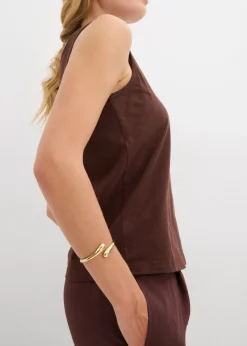 bonprix bonprix Top de algodón orgánico puro (2 unidades) blanco lana/marrón tierra Outlet