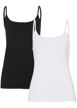 bonprix bonprix Top de algodón orgánico puro con tirantes finos (2 unidades) Blanco-negro Hot