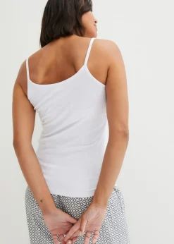bonprix bonprix Top de algodón orgánico puro con tirantes finos (2 unidades) Blanco-negro Hot
