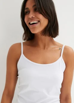 bonprix bonprix Top de algodón orgánico puro con tirantes finos (2 unidades) Blanco-negro Hot