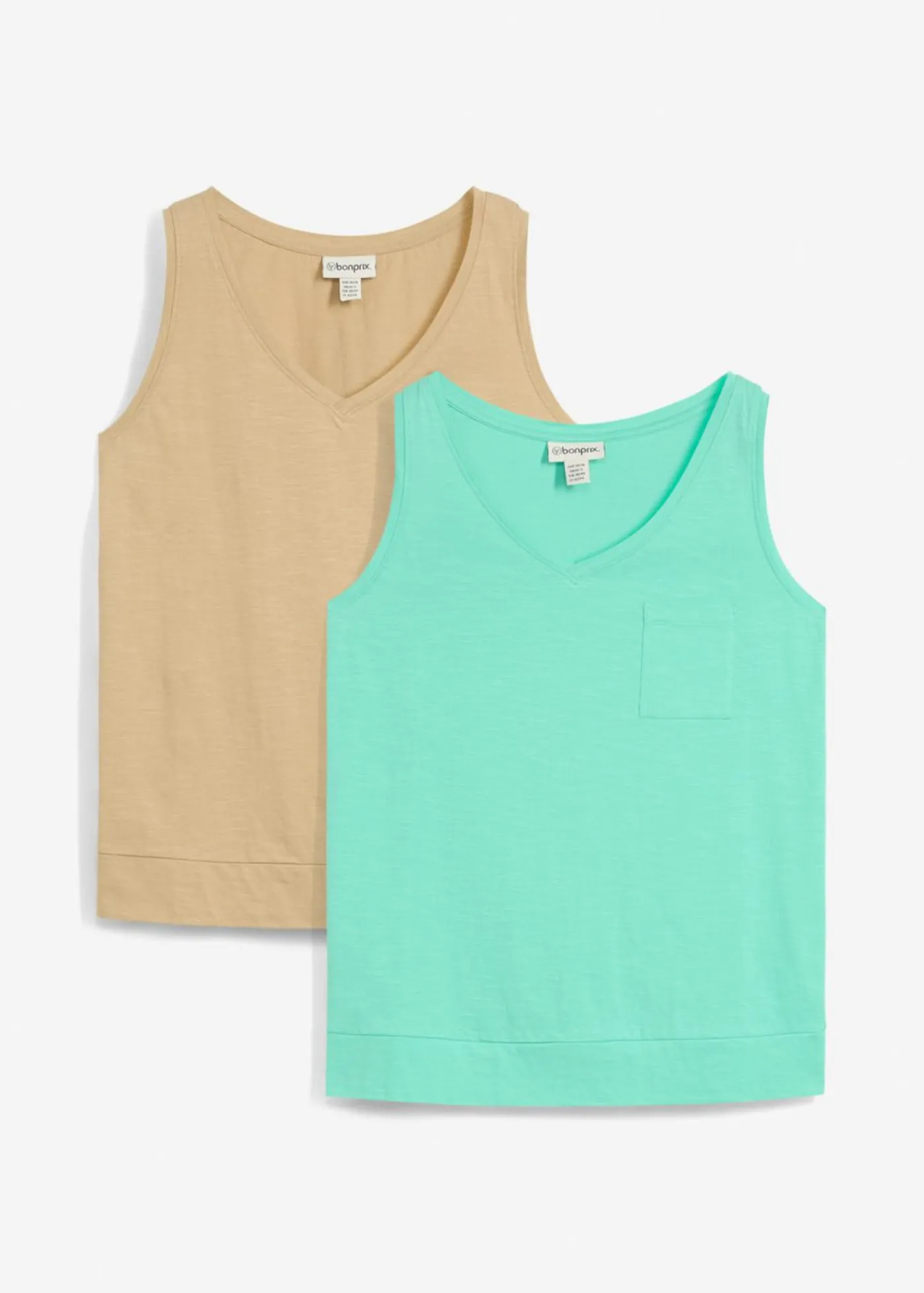 bonprix bonprix Top de algodón orgánico puro (2 unidades) beige nuevo-azul mentol Outlet