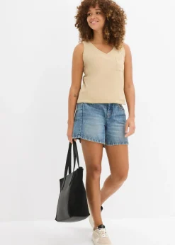 bonprix bonprix Top de algodón orgánico puro (2 unidades) beige nuevo-azul mentol Outlet