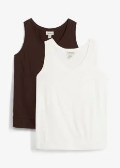 bonprix bonprix Top de algodón orgánico puro (2 unidades) Blanco lana-marrón oscuro Sale