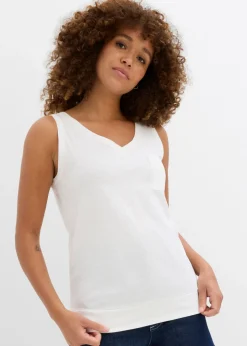 bonprix bonprix Top de algodón orgánico puro (2 unidades) Blanco lana-marrón oscuro Sale