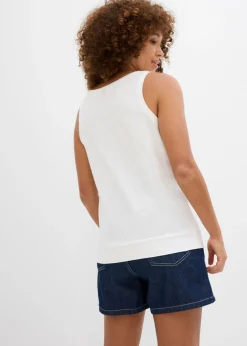 bonprix bonprix Top de algodón orgánico puro (2 unidades) Blanco lana-marrón oscuro Sale
