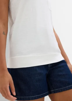 bonprix bonprix Top de algodón orgánico puro (2 unidades) Blanco lana-marrón oscuro Sale