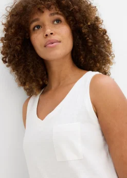 bonprix bonprix Top de algodón orgánico puro (2 unidades) Blanco lana-marrón oscuro Sale