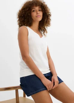 bonprix bonprix Top de algodón orgánico puro (2 unidades) Blanco lana-marrón oscuro Sale