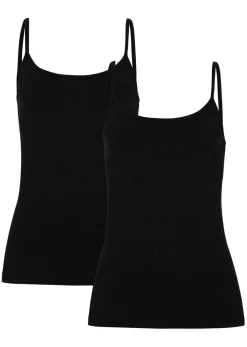 bonprix bonprix Top de algodón orgánico puro con tirantes finos (2 unidades) Negro Hot