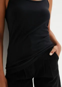 bonprix bonprix Top de algodón orgánico puro con tirantes finos (2 unidades) Negro Hot