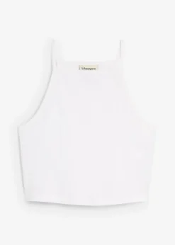 bonprix bonprix Top de algodón orgánico puro de canalé Blanco Clearance