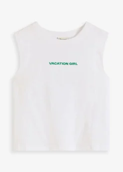 bonprix bonprix Top de algodón puro blanco-verde agua Sale