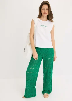 bonprix bonprix Top de algodón puro blanco-verde agua Sale