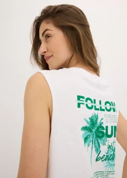bonprix bonprix Top de algodón puro blanco-verde agua Sale