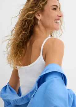 bonprix bonprix Top de algodón puro con tirantes finos (2 unidades) Pink lady/azul pálido Hot