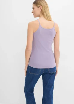 bonprix bonprix Top de algodón puro con tirantes finos (3 unidades) gris guijarro/violeta ahumado/papaya Clearance