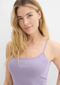 bonprix bonprix Top de algodón puro con tirantes finos (3 unidades) gris guijarro/violeta ahumado/papaya Clearance