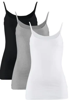 bonprix bonprix Top de algodón puro con tirantes finos (3 unidades) Blanco + gris claro jaspeado + negro Online