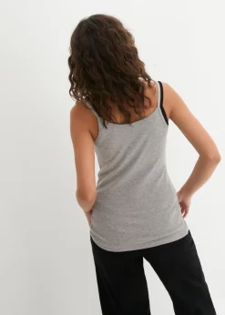 bonprix bonprix Top de algodón puro con tirantes finos (3 unidades) Blanco + gris claro jaspeado + negro Online