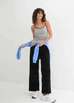 bonprix bonprix Top de algodón puro con tirantes finos (3 unidades) Blanco + gris claro jaspeado + negro Online