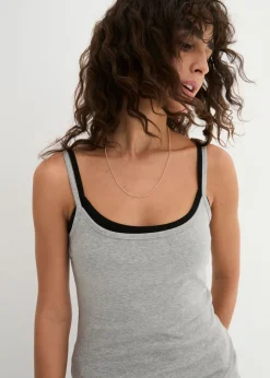 bonprix bonprix Top de algodón puro con tirantes finos (3 unidades) Blanco + gris claro jaspeado + negro Online