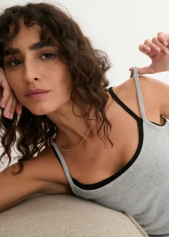 bonprix bonprix Top de algodón puro con tirantes finos (3 unidades) Blanco + gris claro jaspeado + negro Online