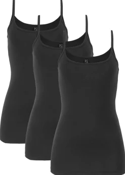 bonprix bonprix Top de algodón puro con tirantes finos (3 unidades) Negro-negro-negro Online