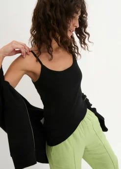 bonprix bonprix Top de algodón puro con tirantes finos (3 unidades) Negro-negro-negro Online