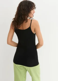 bonprix bonprix Top de algodón puro con tirantes finos (3 unidades) Negro-negro-negro Online