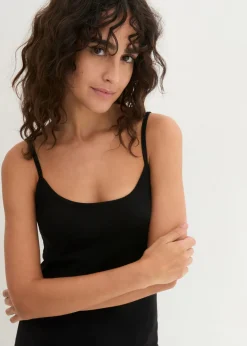 bonprix bonprix Top de algodón puro con tirantes finos (3 unidades) Negro-negro-negro Online