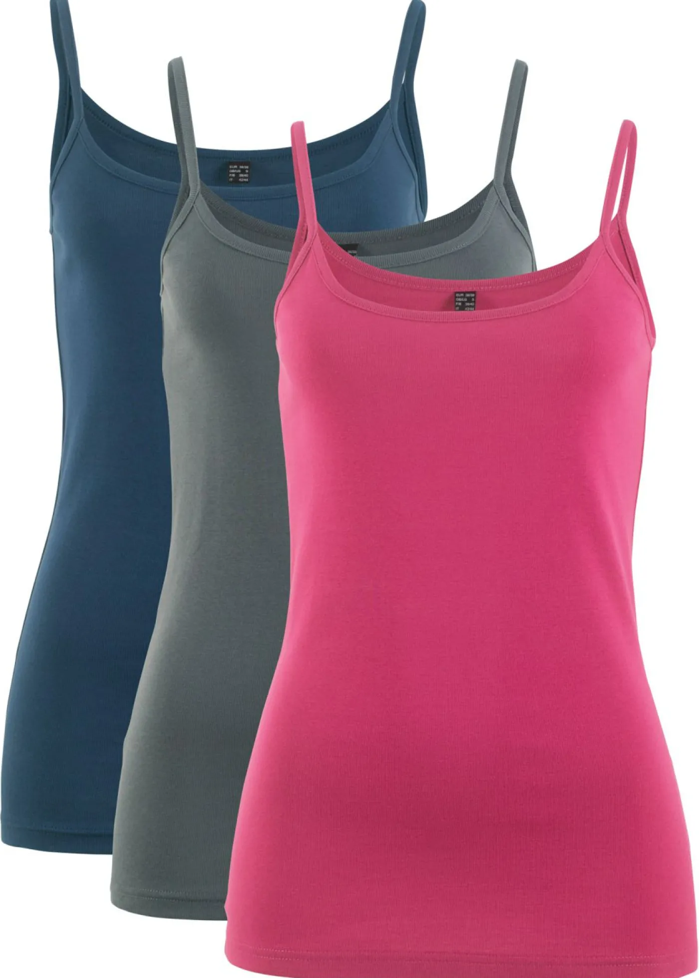 bonprix bonprix Top de algodón puro con tirantes finos (3 unidades) rojo sangría + antracita + azul marino Outlet