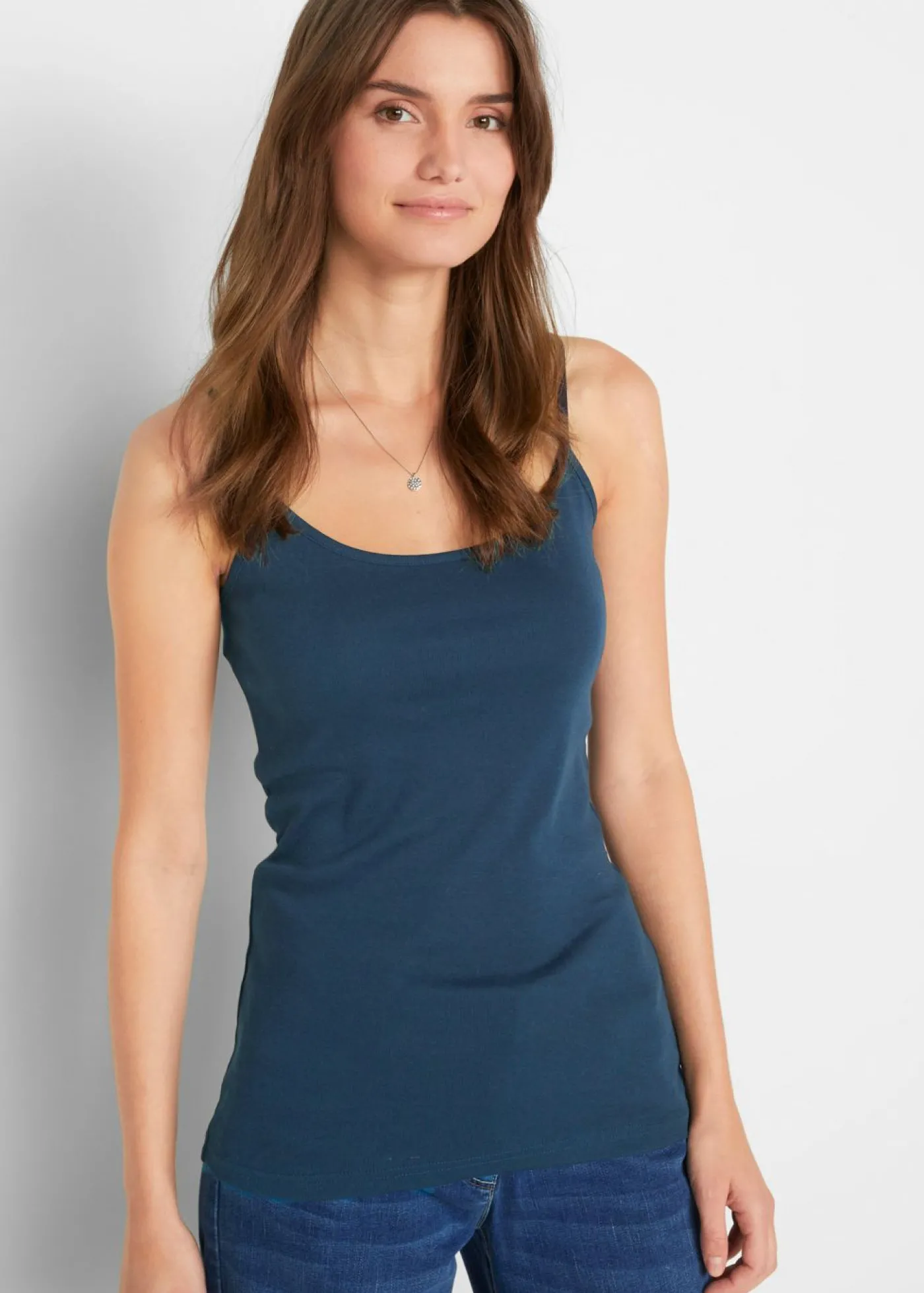 bonprix bonprix Top de algodón puro con tirantes finos (3 unidades) rojo sangría + antracita + azul marino Outlet