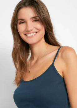bonprix bonprix Top de algodón puro con tirantes finos (3 unidades) rojo sangría + antracita + azul marino Outlet