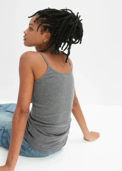 bonprix bonprix Top de algodón puro con tirantes finos (2 unidades) negro-gris moteado Clearance